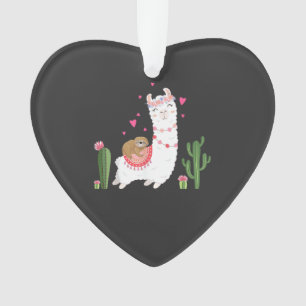 Cute Sloth Riding Llama Shirt Heart Valentines Day Ornament