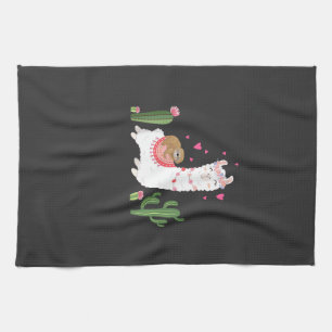 Cute Sloth Riding Llama Shirt Heart Valentines Day Tea Towel