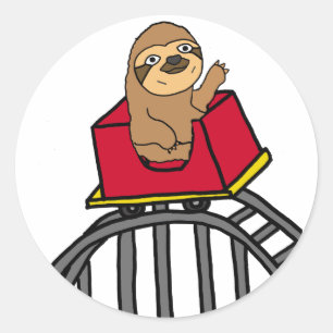Cute Sloth Riding Roller Coaster Cartoon Classic Round Sticker