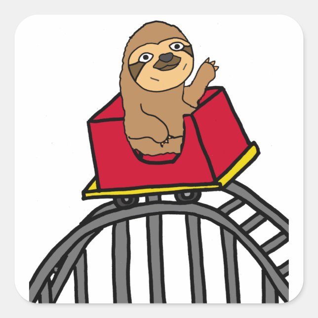Cute Sloth Riding Roller Coaster Cartoon Square Sticker (Front)