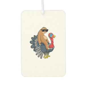 Cute Sloth Riding Turkey Funny Thanksgiving Humour Car Air Freshener