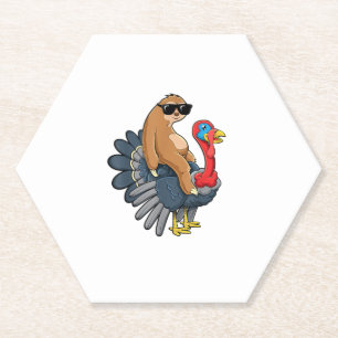 Cute Sloth Riding Turkey Funny Thanksgiving Humour Paper Coaster
