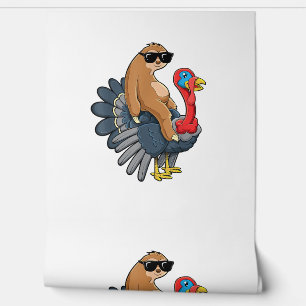 Cute Sloth Riding Turkey Funny Thanksgiving Humour Wallpaper