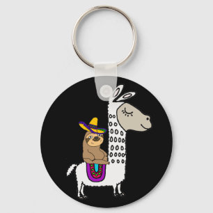 Cute Sloth Riding White Llama Key Ring