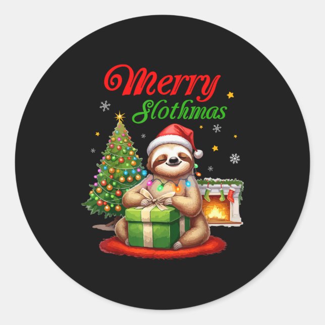 Cute Sloth Santa Christmas Merry Slothmas Slo Ho H Classic Round Sticker (Front)