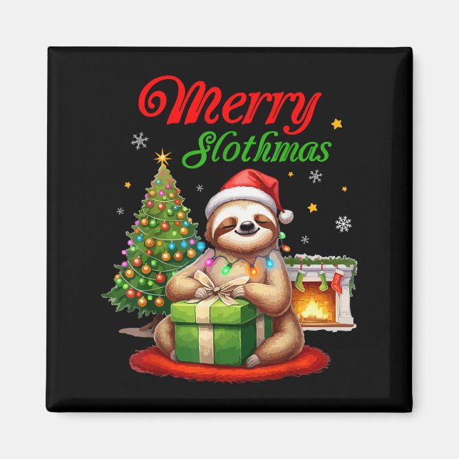 Cute Sloth Santa Christmas Merry Slothmas Slo Ho H Magnet (Front)