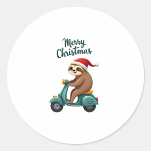 Cute Sloth Santa Tee Xmas Christmas sloth Tee Prem Classic Round Sticker