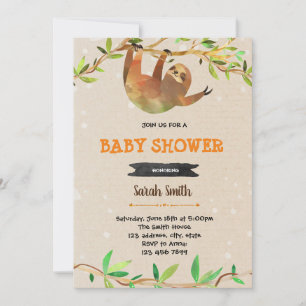 Cute sloth shower party invitation