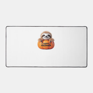 Cute Sloth sitting in a Pumpkin. Text Happy Hallow Desk Mat