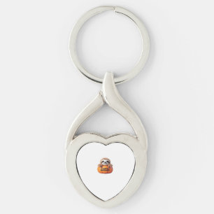 Cute Sloth sitting in a Pumpkin. Text Happy Hallow Key Ring