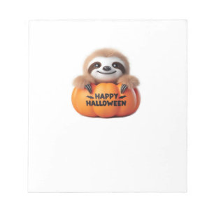 Cute Sloth sitting in a Pumpkin. Text Happy Hallow Notepad
