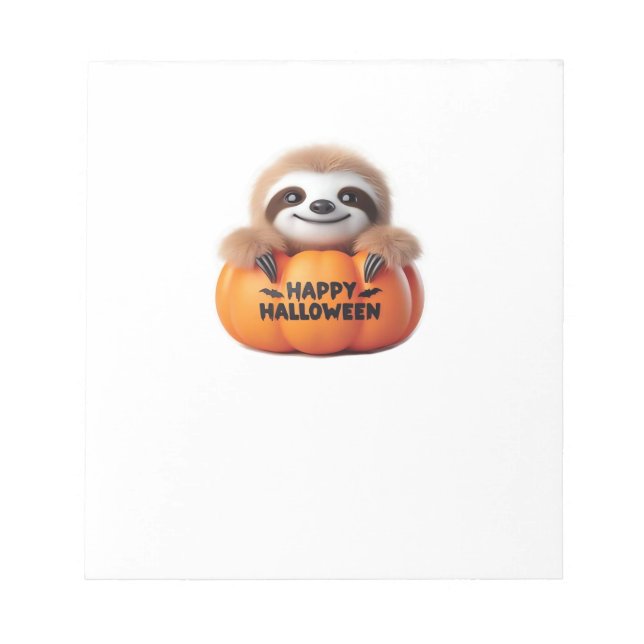 Cute Sloth sitting in a Pumpkin. Text Happy Hallow Notepad (Front)