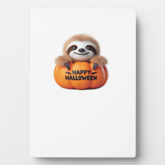 Cute Sloth sitting in a Pumpkin. Text Happy Hallow Plaque