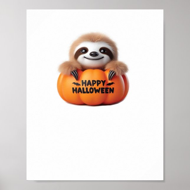Cute Sloth sitting in a Pumpkin. Text Happy Hallow Poster (Front)