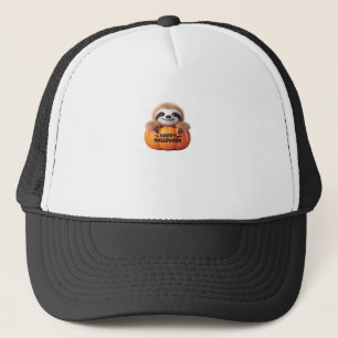 Cute Sloth sitting in a Pumpkin. Text Happy Hallow Trucker Hat