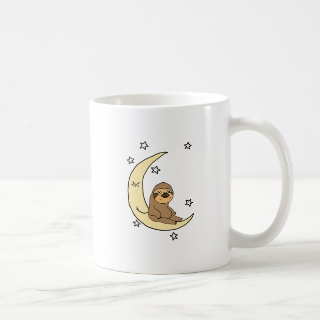 Cute Sloth Sitting on the moon Cartoon Coffee Mug (Right)