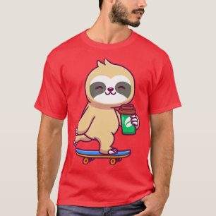 Cute Sloth Skateboarding And Holding Coffee T-Shirt