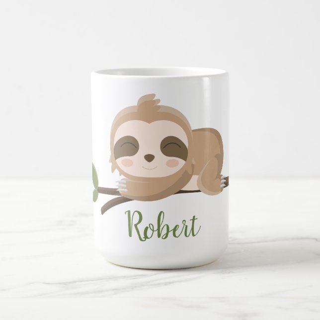 Cute Sloth Sleeping custom name Coffee Mug (Center)