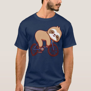 Cute Sloth Sleeping On Bike Cartoon T-Shirt