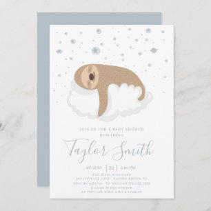 Cute Sloth Sleeping On Cloud Baby Sower Invitation