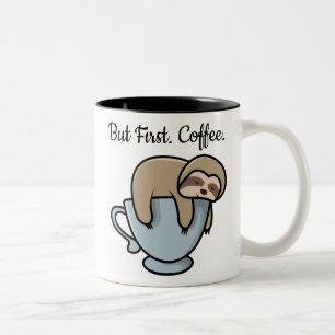 Cute Sloth Sleeping on Coffee Cup Coffee Quote