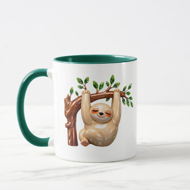 Cute Sloth Sleeping Tree Cartoon Mug (Left)