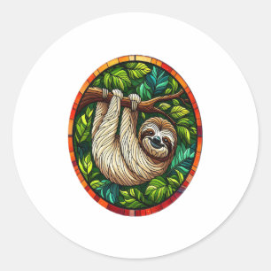 Cute Sloth Stained Glass Ornament Classic Round Sticker