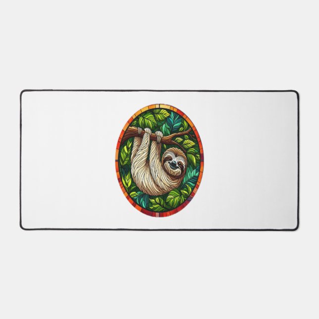 Cute Sloth Stained Glass Ornament Desk Mat (Front)