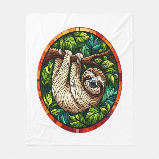 Cute Sloth Stained Glass Ornament Fleece Blanket (Front)