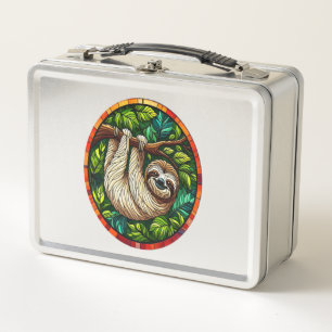 Cute Sloth Stained Glass Ornament Metal Lunch Box