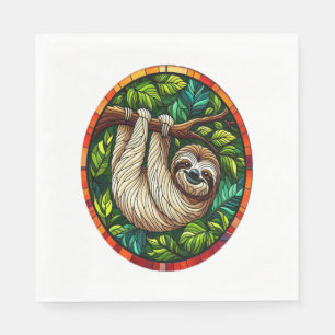 Cute Sloth Stained Glass Ornament Napkin