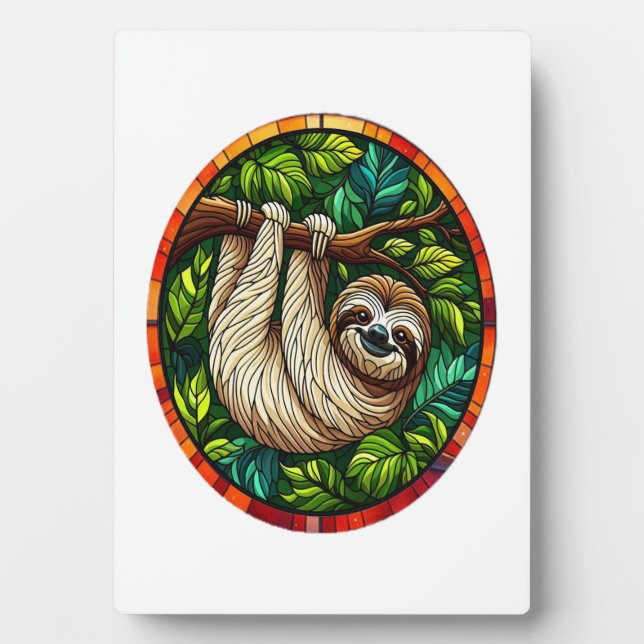 Cute Sloth Stained Glass Ornament Plaque (Front)