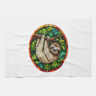 Cute Sloth Stained Glass Ornament Tea Towel