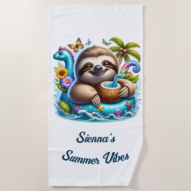 Cute Sloth Summer Vacation Beach Towel (Front)