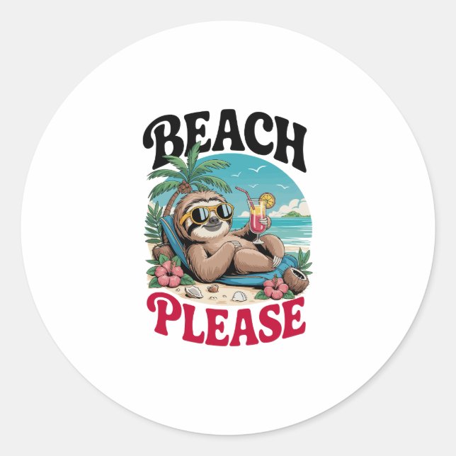 Cute Sloth Summertime Classic Round Sticker (Front)