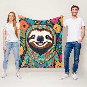 Cute sloth surrounded by flowers fleece blanket