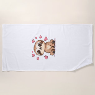 Cute Sloth Surrounded By Hearts Love T-Shirt Beach Towel