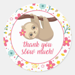 Cute Sloth Thank You Favour Stickers Spring Flower