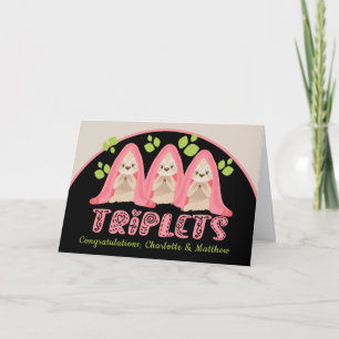 Cute Sloth Three Girls New Triplet Babies Card