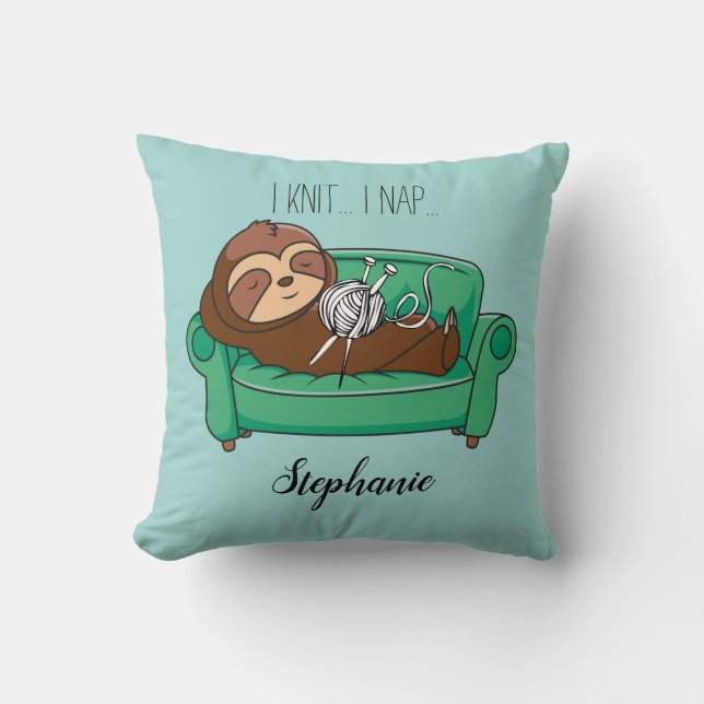 Cute Sloth Tote Bag Knitting Themed Gift Cushion (Front)