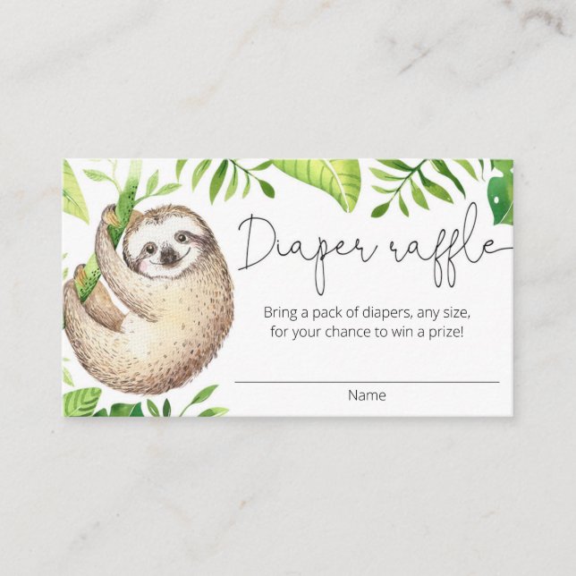 Cute sloth tropical greenery diaper raffle cards (Front)