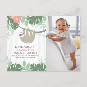 Cute Sloth Tropical Palm Leaves Birthday Postcard