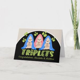 Cute Sloth Two Boys One Girl New Triplet Babies Card