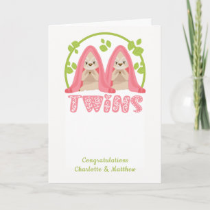 Cute Sloth Two Girls New Twin Babies Card