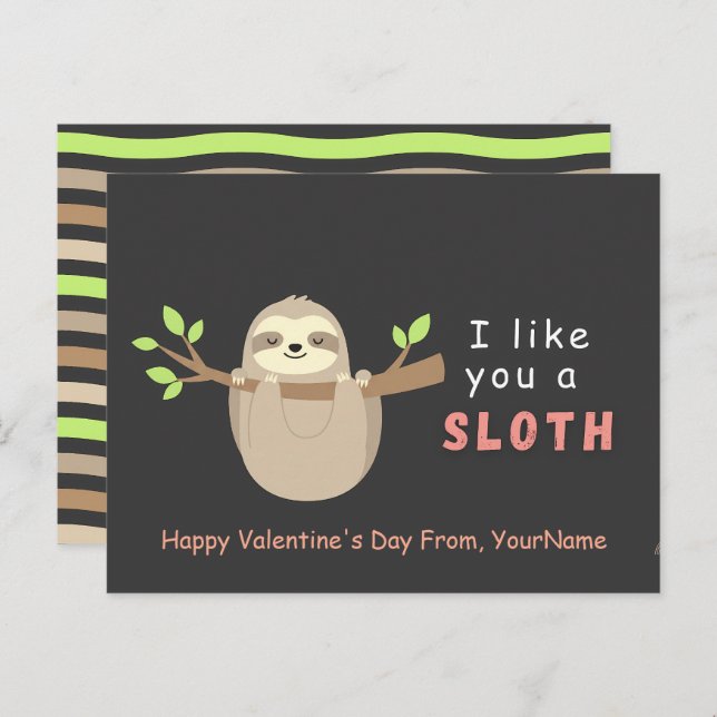Cute Sloth Valentine’s Day Card  (Front/Back)