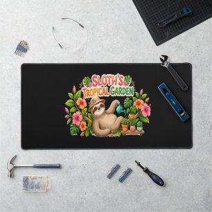Cute Sloth Watering Plants Tropical Garden Desk Mat