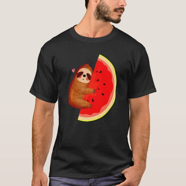 Cute Sloth & Watermelon Melon Summer Tropical Frui T-Shirt (Front)