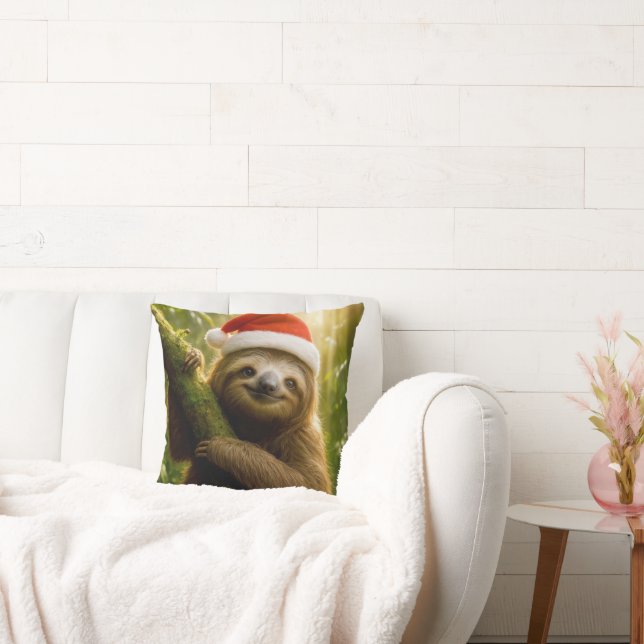 Cute Sloth Wearing a Santa Hat Cushion (Couch)