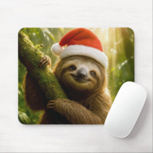 Cute Sloth Wearing a Santa Hat Mouse Pad