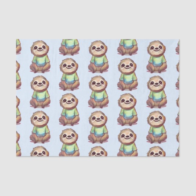 Cute Sloth Wearing a Shirt Pattern Tissue Paper (Front)